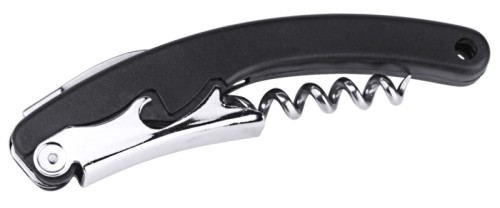 Kellnermesser aus Edelstahl 18/0, ergonomisch gebogene Form, ABS Kunststoff-Griff, mit Korkenzieher, Messer und Kapselheber Länge: