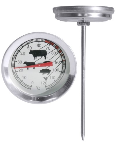 Bratenthermometer Prüfstab und Fassung aus Edelstahl 18/10, Messbereich 0C bis +120C, Tiersymbole als Garhilfe Länge: 11 cm,