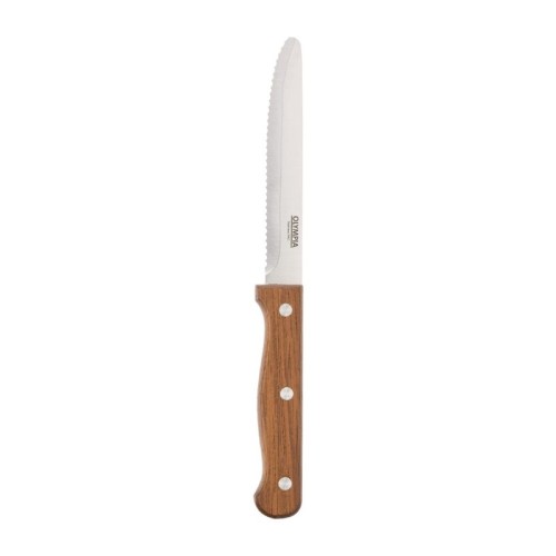 12 Stück Olympia Steakmesser mit runder Spitze Holz. Klinge mit Wellenschliff. 21,5(L)cm, 12 Stück pro Packung. Runde