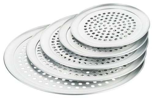 Gelochtes Pizzablech aus 1 mm Aluminium, Loch-Ø: 11 mm, nicht spülmaschinengeeignet, für extra knusprige Pizzaböden,  ideal auch für
