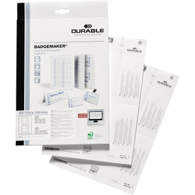 DURABLE Einsteckschild BADGEMAKER® 8051 52/104 x 100 mm (B x H) 150g/m Karton weiß 40 St./Pack.