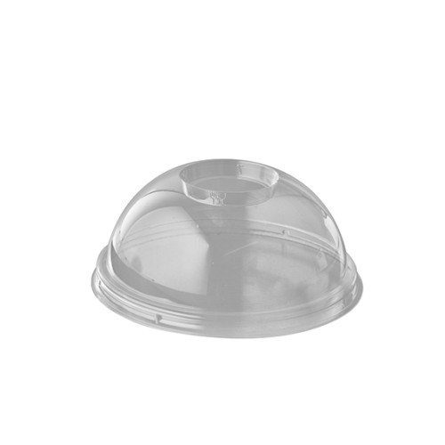 100 Dom-Deckel, PLA "pure" rund Ø 9,5 cm · 4,5 cm glasklar mit Lochung von PAPSTAR