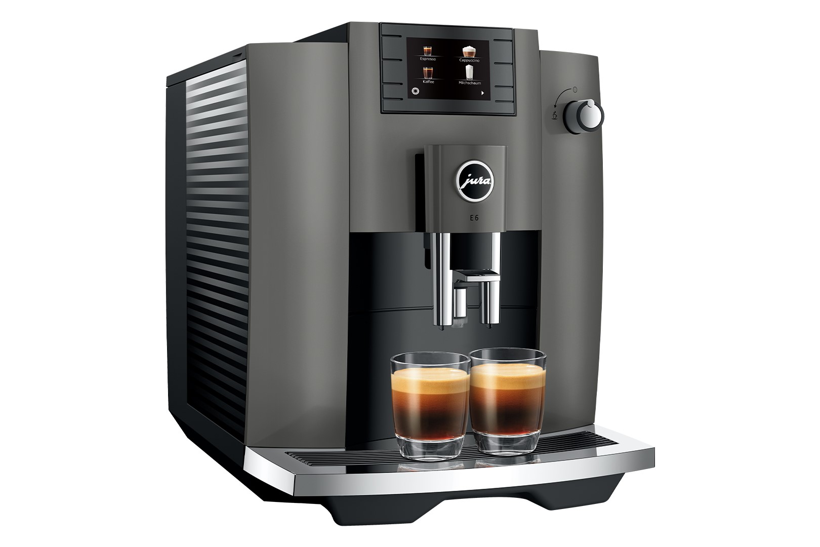 E6 (EC) Kaffeevollautomat in Dark Inox, 1,9 Liter Füllmenge Wassertank, Breite 28cm, Höhe 35,1cm, Tiefe 44,6cm