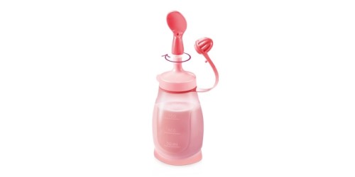 Biegsame Trinkflasche PAPU PAPI 200 ml, mit Löffel, rosa
