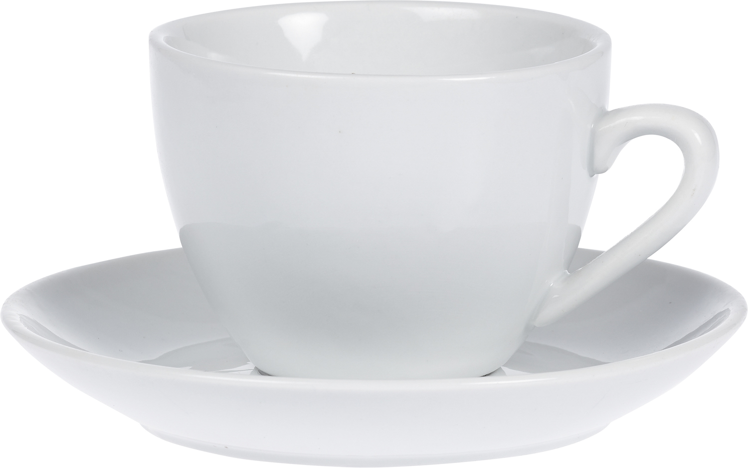 Kaffee-Tasse BISTRO, Inhalt 0,20 ltr., mit Untertasse, UNI WEISS, Henkelform rund, Höhe: 6,5 cm.