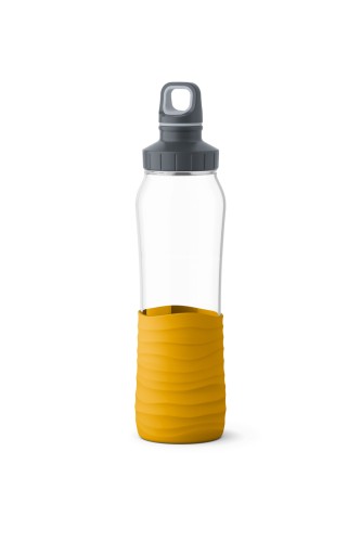 EMSA N3100800 Drink2Go GLAS Trinkflasche 0,7 L SENF - 100 % dicht auch bei kohlensäurehaltigem Getränke (nicht für Softdrinks empfohlen)-