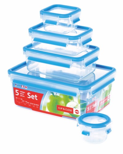 Emsa CLIP & CLOSE Frischhaltedosen-Set 5-teilig (0,15 + 0,20 + 0,55 + 1,00 + 3,70 Liter) aus Kunststoff - 100 % dicht - Made in Germany