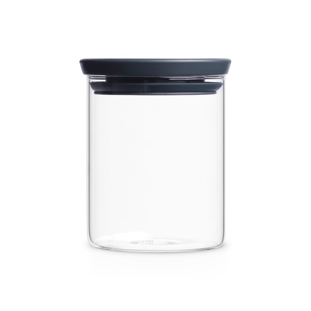 Brabantia stapelbarer Glasbehälter TOKIO, Inhalt: 0,6 Liter, Farbe Deckel: dunkelgrau, Höhe 13 cm, Durchmesser 10,5 cm.