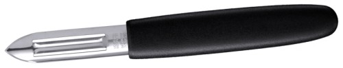 Sparschäler mit schwarzem, glasfaserverstärktem Polyamid-Griff, mit zwei starren Klingen aus extra geschärftem, gehärtetem