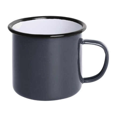 6 Stück Olympia emaillierte Tassen grau-schwarz 35cl. 6 Stück, Kapazität: 35cl, Edelstahl und Glasemail, grau-schwarz.