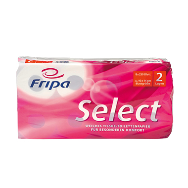 fripa Toilettenpapier Select 2-lagig Zellstoff hochweiß 250 Bl./Rl. 8 Rl./Pack.