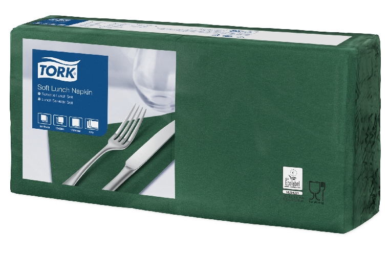 Tork Soft Lunchserviette, dunkelgrün, 3-lagig, 33 x 33cm, 1/4 Falz, Paket à 150 Stck.